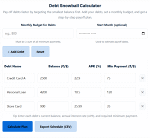 Debt Snowball Calculator – Pay Off Debt Faster